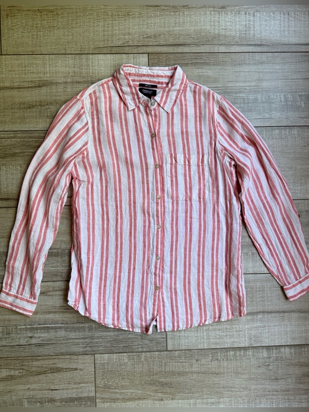Jones New York 100% Linen Striped Button Down Shirt Women's S